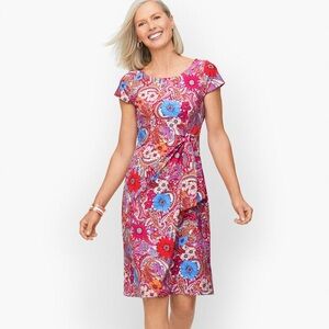 Bright Floral Paisley Knit Dress - Pink & Blue Print